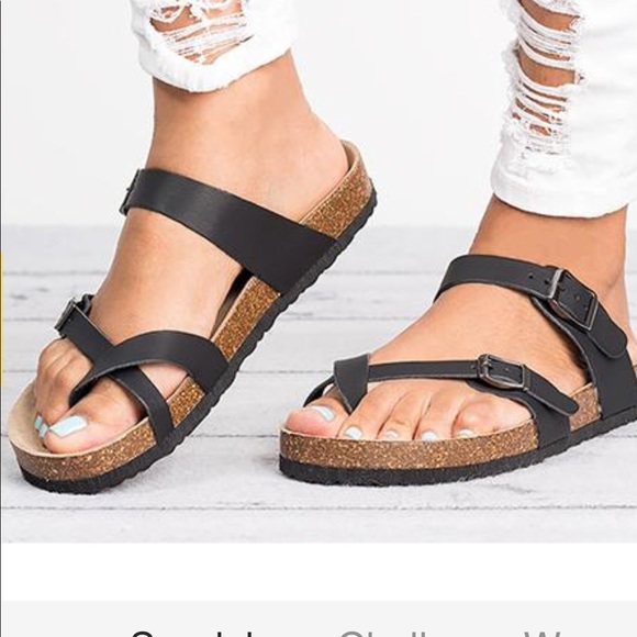 Black Leather strap sandals - Picture 1 of 2